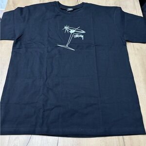 Stussy Black Tee with Pale Green Cocktail Glass Graphic